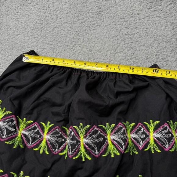 Vintage Hawaiian Hula Skirt Womens Medium Black Embroidered Flower Stretch Waist - Picture 5 of 8